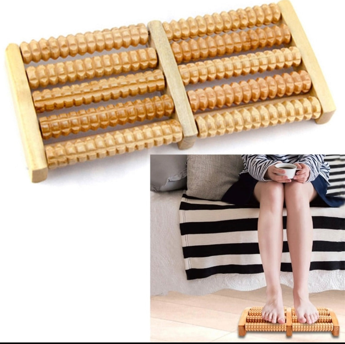 Traditional Wooden Foot Roller Massager – Natural Wood Foot Massage Tool