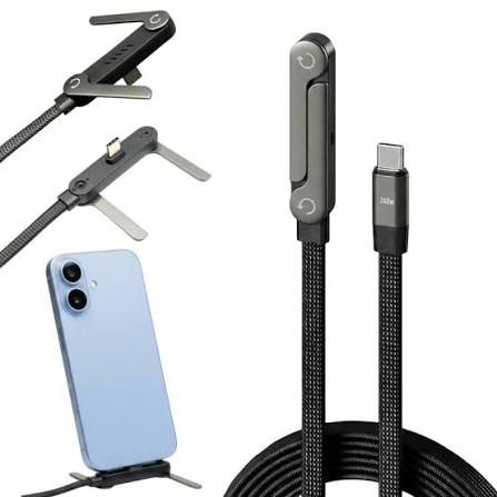 240W 2-in-1 USB-C to USB-C Data Cable with Stand โ 1.5M Fast Charging Nylon Braided Cable