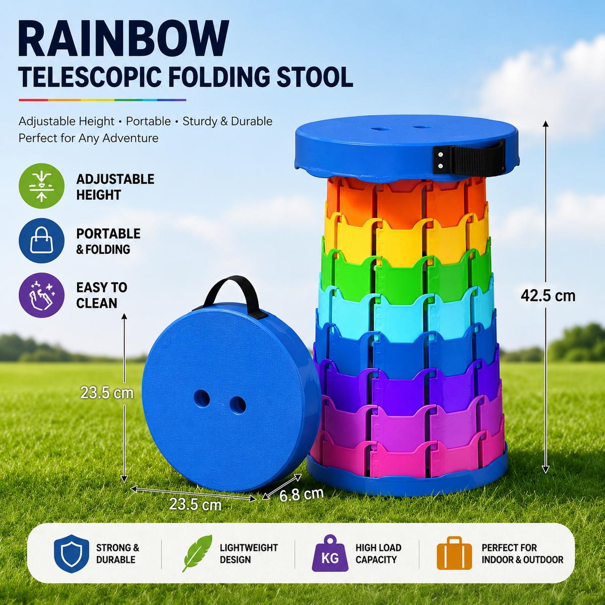 Heavy Duty Telescopic Folding Stool – Adjustable Portable Camping Chair