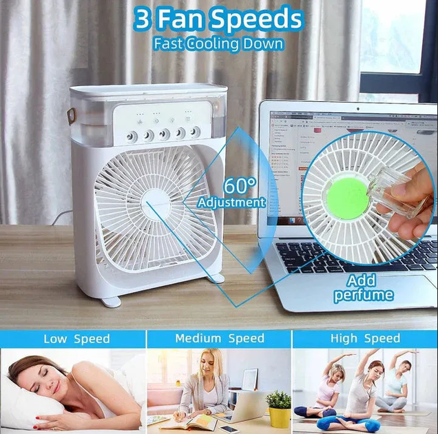 10-Inch Portable Air Cooler Fan – 3-in-1 Mini AC, Humidifier & 7-Color LED