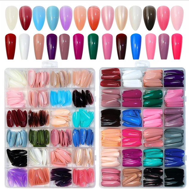 144-Piece Colorful Fake Nail Set – ABS Plastic Nail Shaper Kit, Random Colors