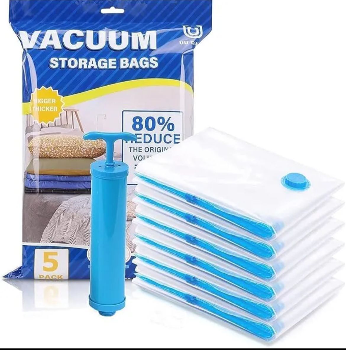 Vacuum Storage Bags Set of 5 with Hand Pump – Space Saver Compression Bags