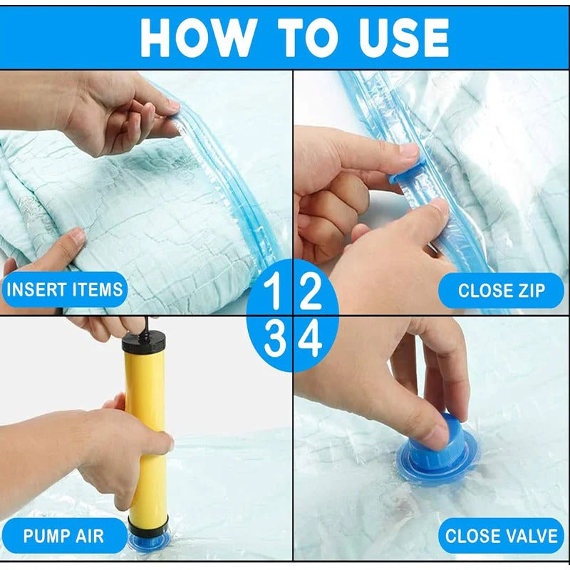 Vacuum Storage Bags Set of 5 with Hand Pump – Space Saver Compression Bags