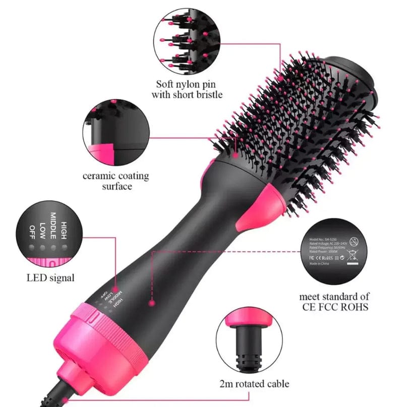 4-in-1 Hot Air Brush Hair Dryer – Straightener, Curler & Volumizer