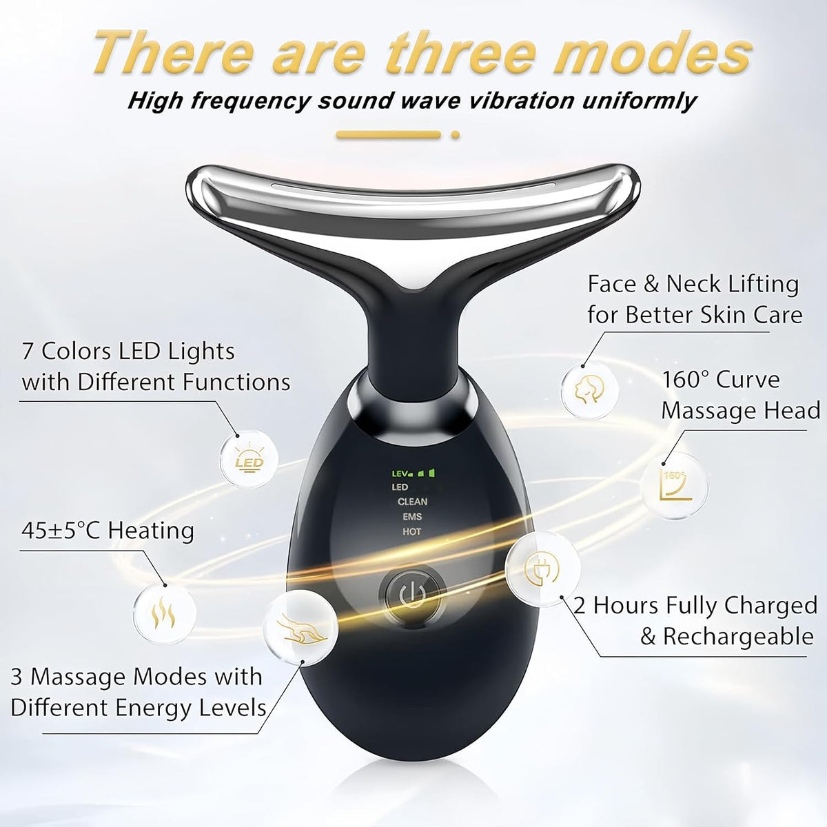 Rechargeable EMS Face & Neck Massager – 3 Modes, 45°C Heat & LED Light Therapy