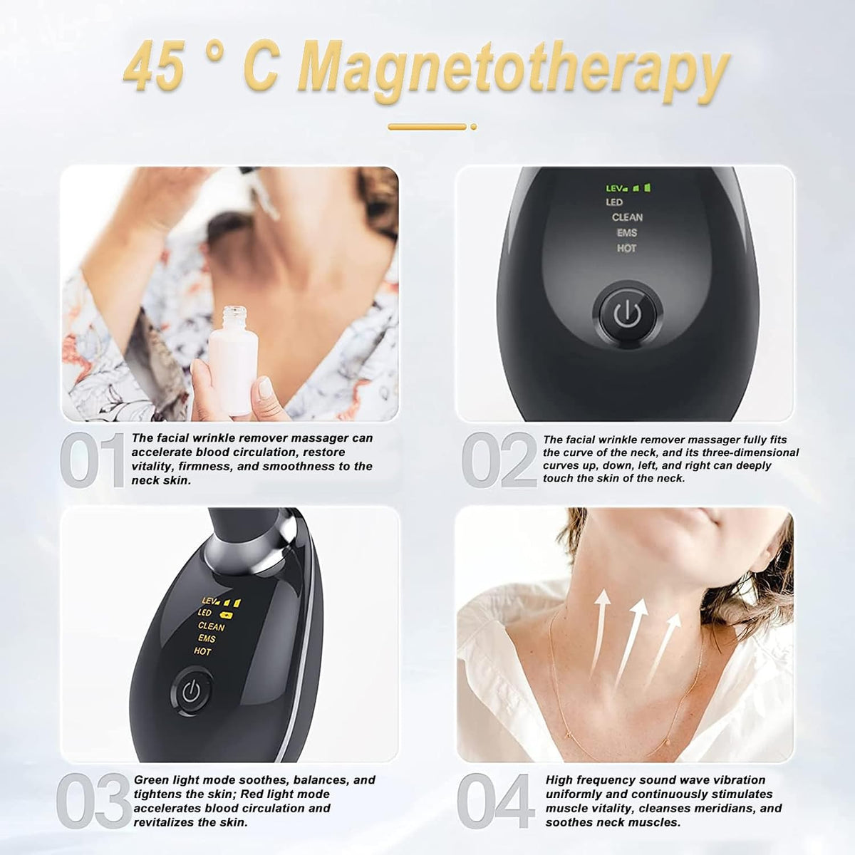 Rechargeable EMS Face & Neck Massager – 3 Modes, 45°C Heat & LED Light Therapy