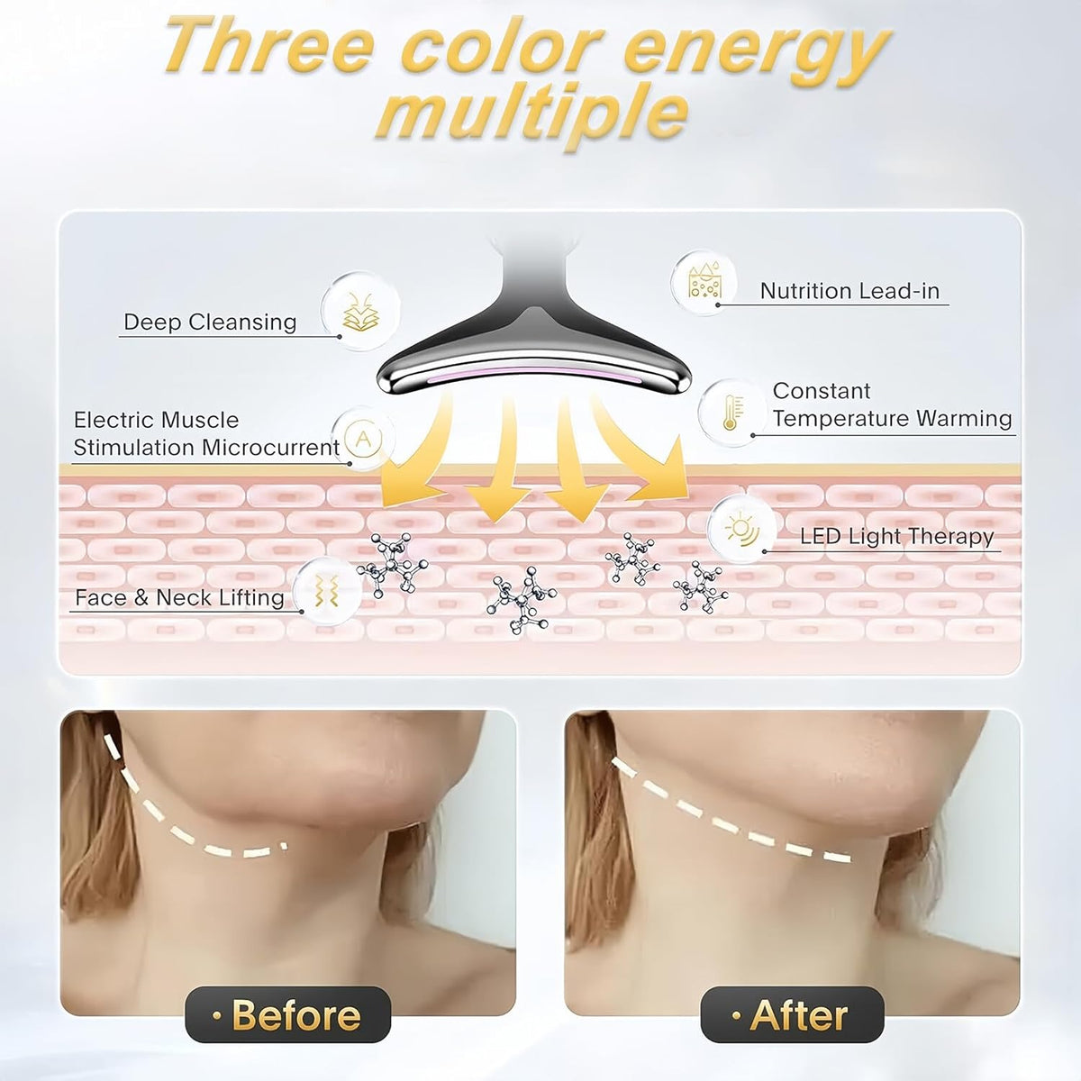 Rechargeable EMS Face & Neck Massager – 3 Modes, 45°C Heat & LED Light Therapy