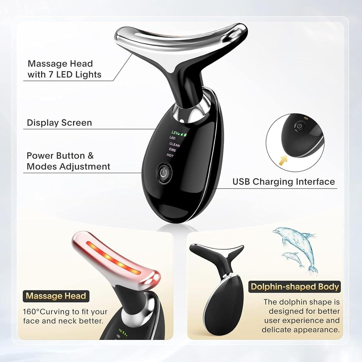 Rechargeable EMS Face & Neck Massager – 3 Modes, 45°C Heat & LED Light Therapy