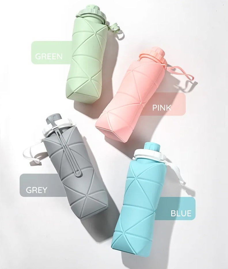 600ml Silicone Folding Water Bottle – Collapsible Reusable Travel Bottle