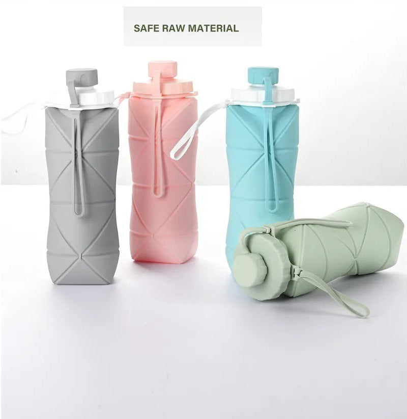 600ml Silicone Folding Water Bottle – Collapsible Reusable Travel Bottle