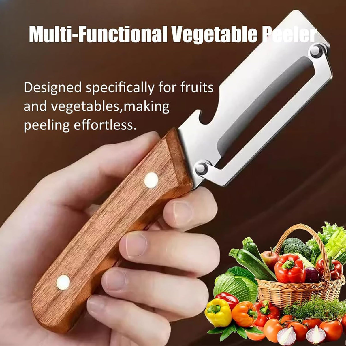 3-in-1 Stainless Steel Kitchen Peeler – Vegetable Peeler with Wooden Handle