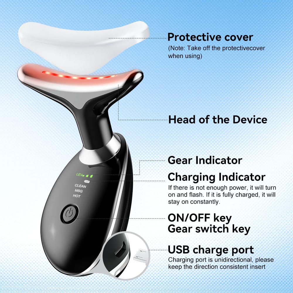 Rechargeable EMS Face & Neck Massager – 3 Modes, 45°C Heat & LED Light Therapy