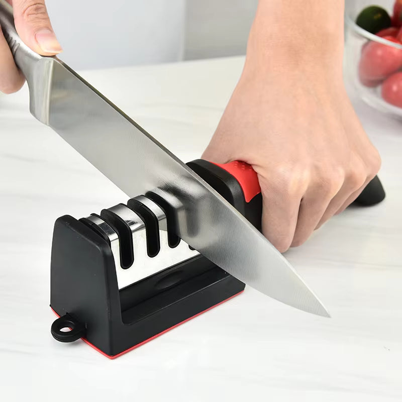 3-Stage Kitchen Knife Sharpener – Manual Blade Sharpening Tool with Non-Slip Base