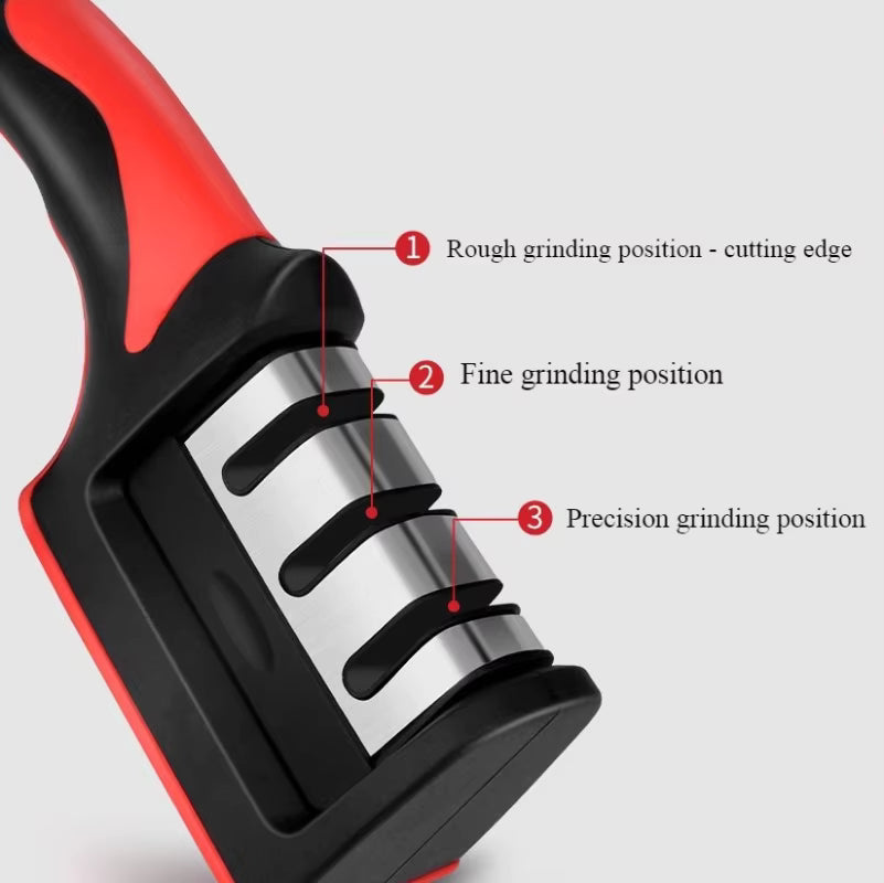3-Stage Kitchen Knife Sharpener – Manual Blade Sharpening Tool with Non-Slip Base