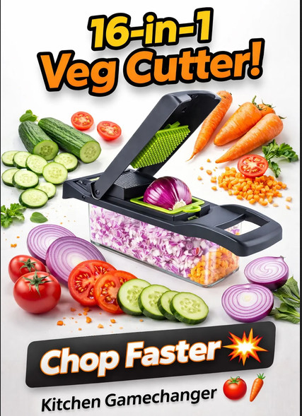16-in-1 Vegetable Chopper – Multifunctional Dicer, Slicer, Grater & Shredder