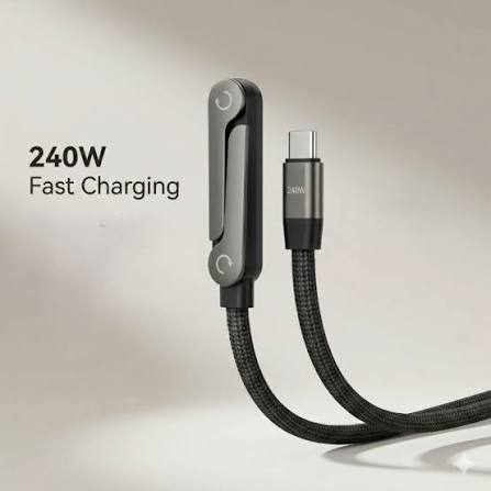 240W 2-in-1 USB-C to USB-C Data Cable with Stand – 1.5M Fast Charging Nylon Braided Cable