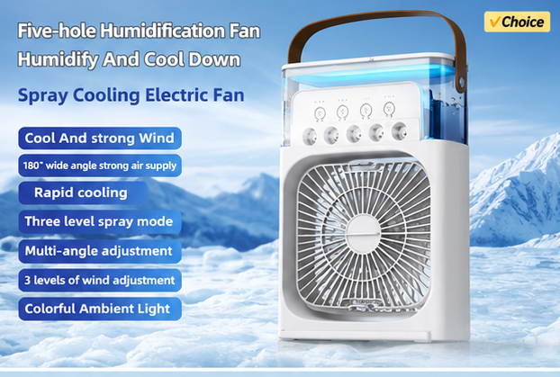 10-Inch Portable Air Cooler Fan – 3-in-1 Mini AC, Humidifier & 7-Color LED