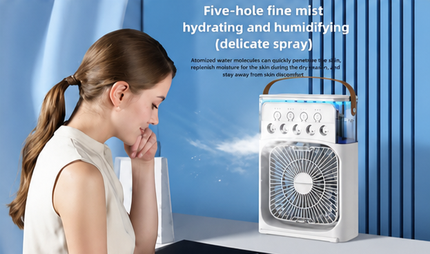 10-Inch Portable Air Cooler Fan – 3-in-1 Mini AC, Humidifier & 7-Color LED