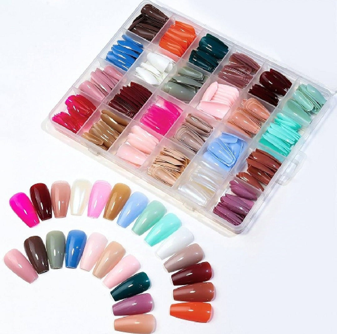 144-Piece Colorful Fake Nail Set – ABS Plastic Nail Shaper Kit, Random Colors